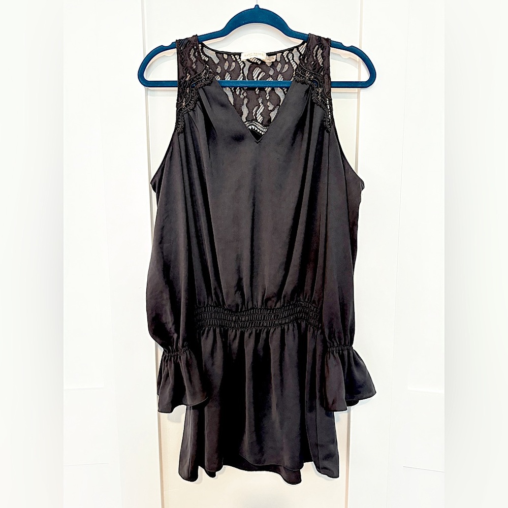 RAMY BROOK Black Cold Shoulder Tunic Dress XS Lace‎ Detail Boho Luxury EUC